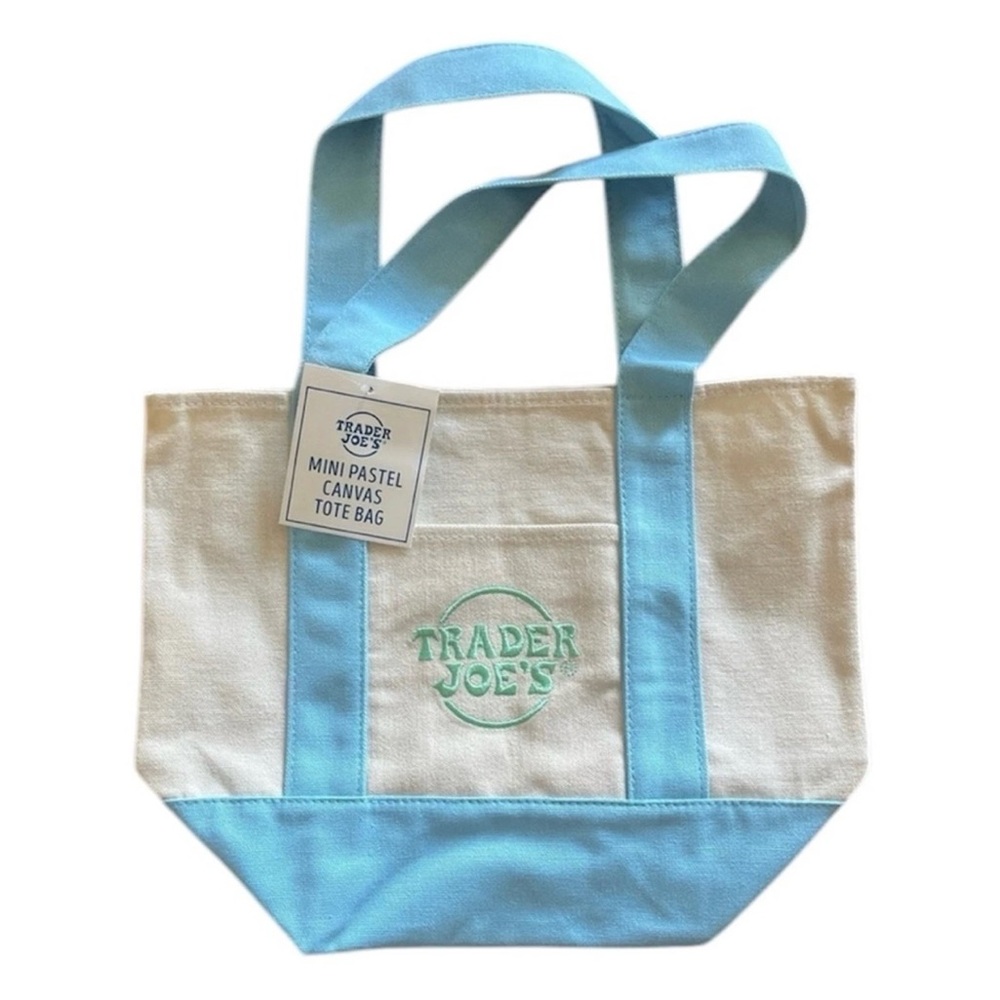 NWT TRADER JOES Pastel Mini Tote in Blue